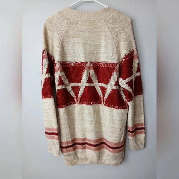 California Gypsy women's Medium long cream red cardigan Aztec southwestern boho - Picture 2 of 9